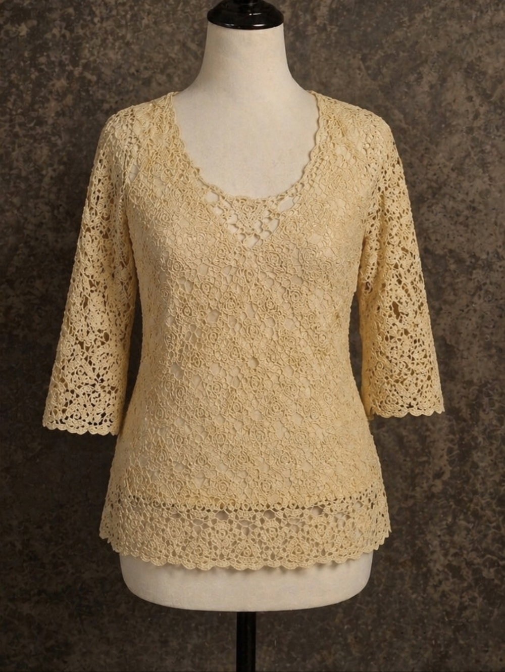 Emma James Cream Crochet Lace Scoop Neck Blouse